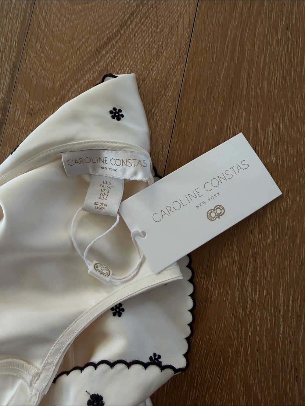 Caroline Constas Ivory Slip Dress with Polka Dot Ruffle - Picture 2 of 4